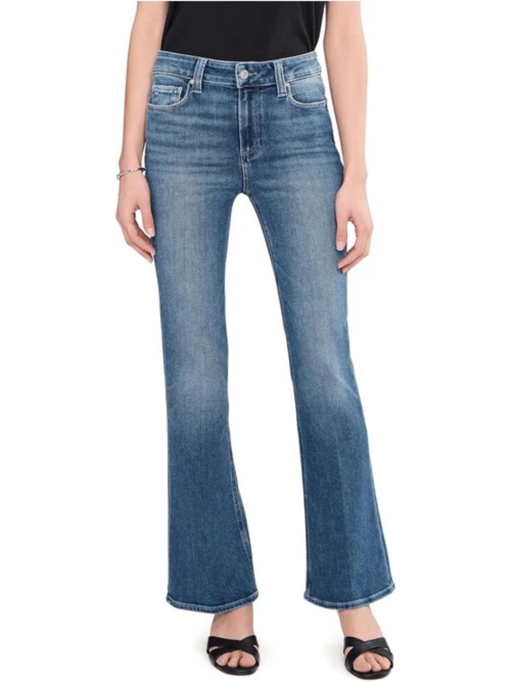 PAIGE Blue Denim High-Rise Jeans Flare High Waist Classic Pant Distressed 24